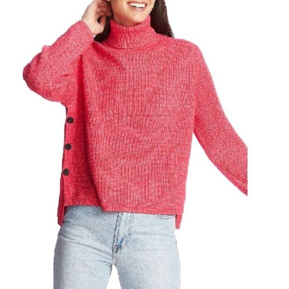 1.State Waffle-Knit Button-Detail Turtleneck Sweat - Picture 2 of 4